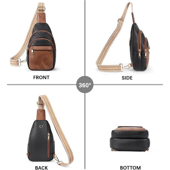 Women Black & Brown Imported PU Leather Small Crossbody Chest Sling Travel Bag - Picture 7 of 7